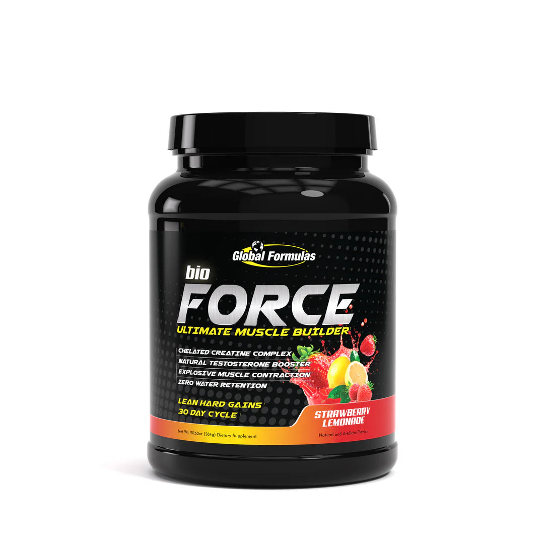 Black supplement bottle labeled 'Bio Force' on a white background