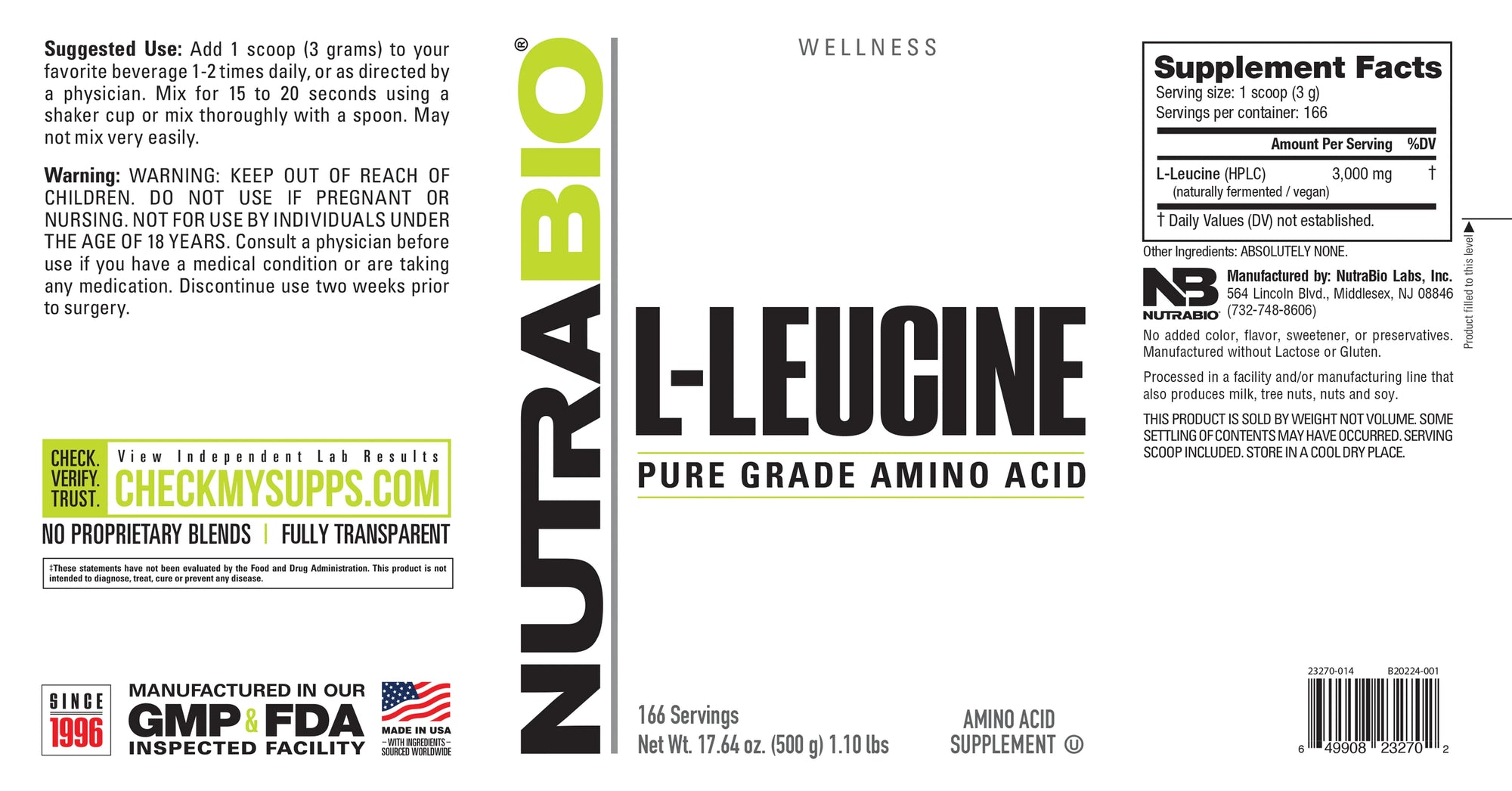 NutraBio L-Leucine - Bemoxie Supplements