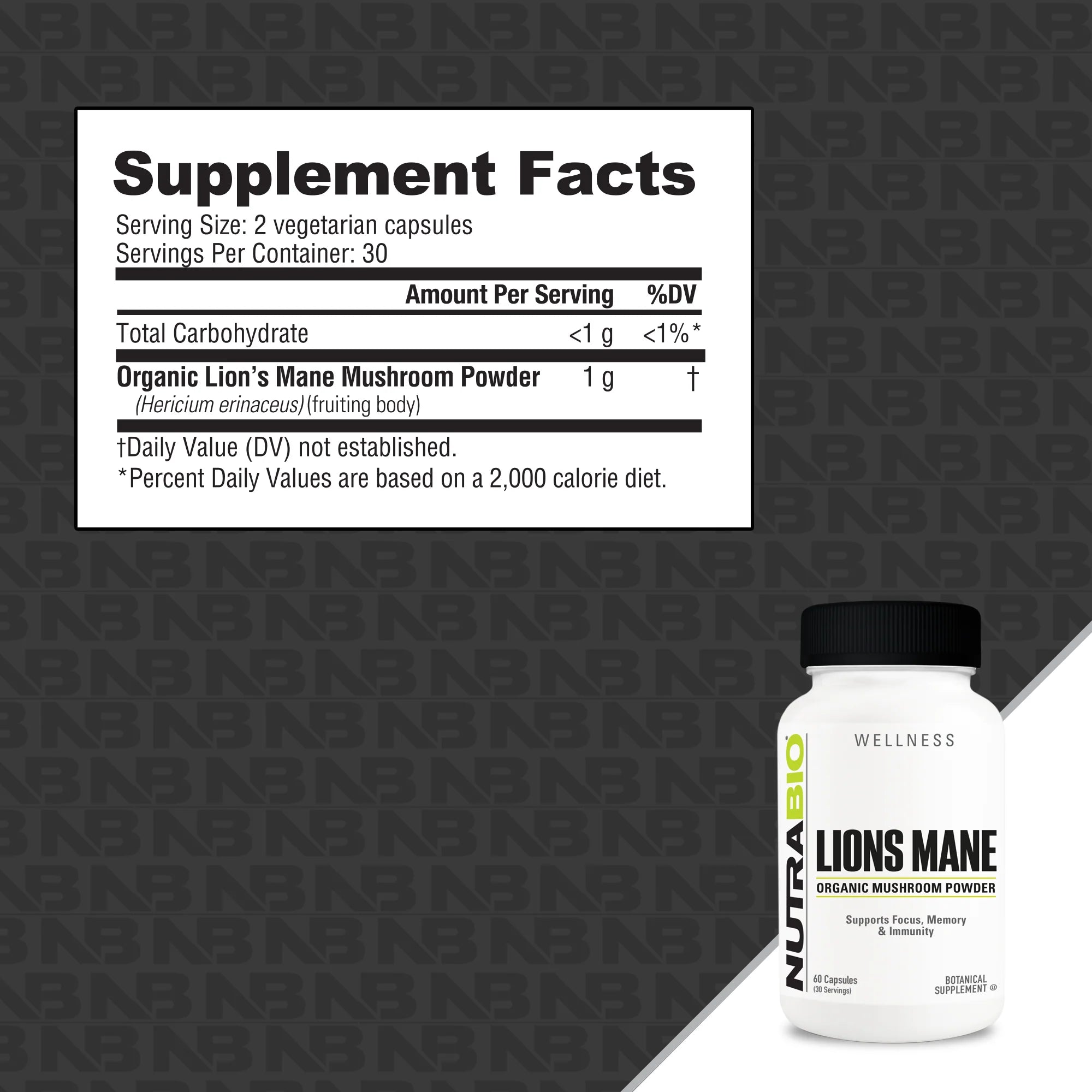 NutraBio Organic Lions Mane 500 - Bemoxie Supplements