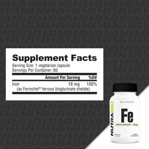 NutraBio Iron Chelate (Fe) - Bemoxie Supplements