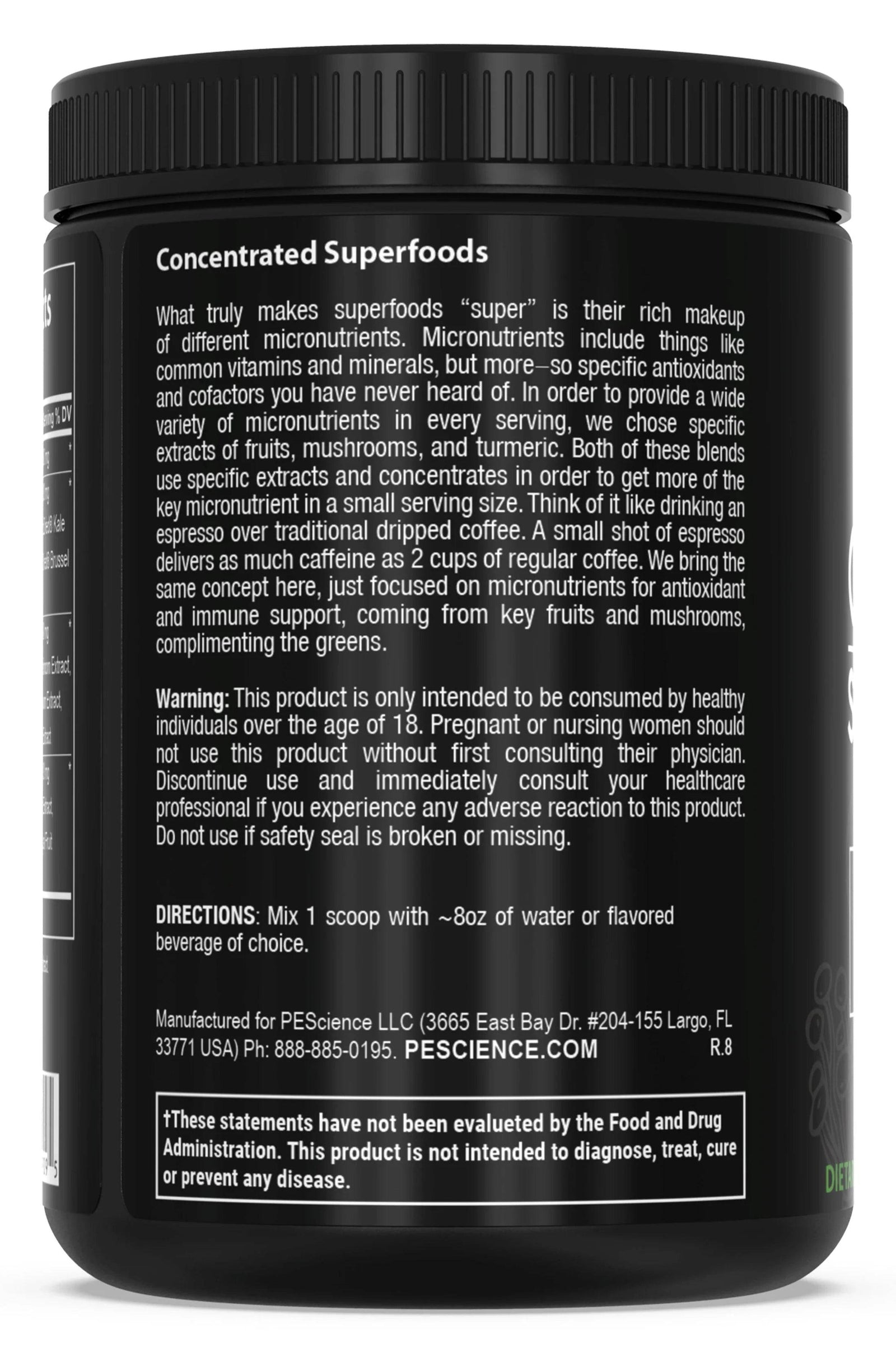 Pescience Greens & Superfoods - Black bottle with Green letters