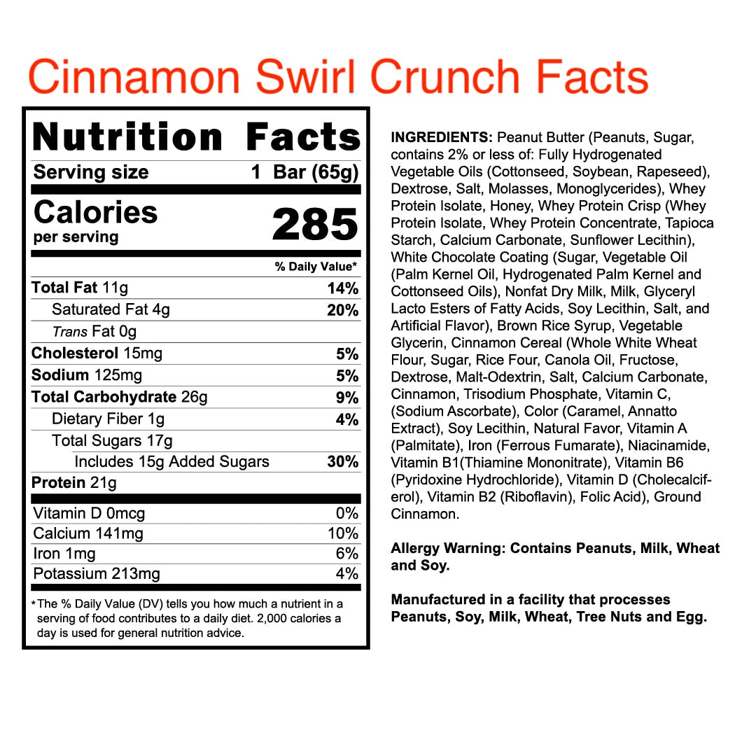 ANABAR white chocolate cinnamon swirl crunch protein Bar Nutritional Facts